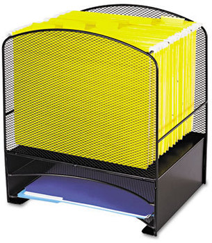Safco® Onyx™ Mesh Desktop Hanging File With Two Horizontal Trays 3 Sections, Letter Size, 10.75" Long, Black