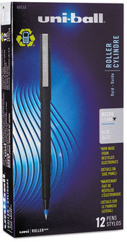 uni-ball® Stick Roller Ball Pen,  Blue Ink, Micro, Dozen