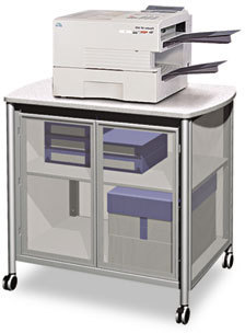 Safco® Impromptu® Deluxe Machine Stand with Doors Engineered Wood, 3 Shelves, 34.75" x 25.5" 30.75", Gray