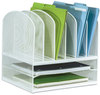 A Picture of product SAF-3255WH Safco® Onyx™ Mesh Desk Organizer with Two Horizontal/Six Upright Sections Horizontal and Six Letter Size Files, 13.25" x 11.5" 13", White