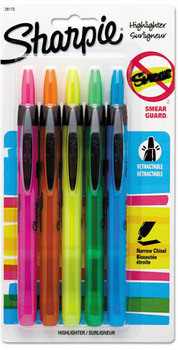 Sharpie® Retractable Highlighters,  Chisel Tip, Assorted Fluorescent Colors, 5/Set