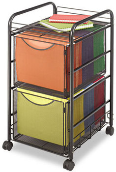 Safco® Onyx™ Mesh Mobile Double File Metal, 1 Shelf, 2 Drawers, 15.75" x 17" 27", Black