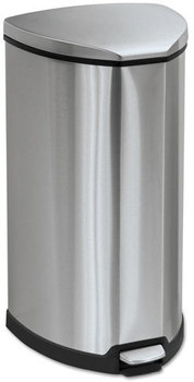 Safco® Step-On Receptacle,  Triangular, Stainless Steel, 10gal, Chrome/Black