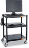 A Picture of product SAF-8932BL Safco® Adjustable-Height Steel AV Cart,  27-1/4w x 18-1/4d x 28-1/2 to 36-1/2h, Black