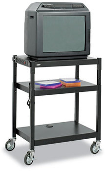 Safco® Adjustable-Height Steel AV Cart,  27-1/4w x 18-1/4d x 28-1/2 to 36-1/2h, Black