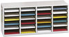 A Picture of product SAF-9423GR Safco® Adjustable Compartment Wood Literature Organizers,  24 Sections, 39 1/4 x 11 3/4 x 16 3/8, Gray