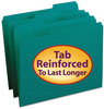 A Picture of product SMD-13134 Smead™ Reinforced Top Tab Colored File Folders 1/3-Cut Tabs: Assorted, Letter Size, 0.75" Expansion, Teal, 100/Box