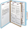 A Picture of product SMD-13730 Smead™ Four-Section Colored Pressboard Top Tab Classification Folders with SafeSHIELD® Coated Fasteners Four 1 Divider, Letter Size, Blue, 10/Box
