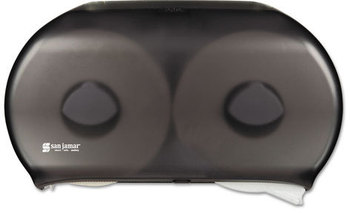 San Jamar® Twin Jumbo Bath Tissue Dispenser,  19 x 5 1/4 x 12, Transparent Black Pearl