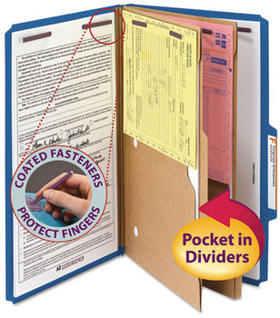 Smead™ Six-Section Pressboard Top Tab Pocket-Style Classification Folders with SafeSHIELD® Coated Fasteners 6-Section Pocket 6 2 Dividers, Legal Size, Dark Blue, 10/Box