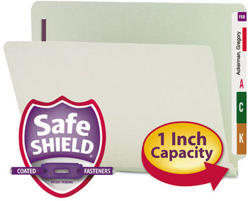 Smead™ End Tab Expansion Pressboard Classification Folders with SafeSHIELD® Coated Fasteners Two 1" Letter Size, Gray-Green, 25/Box