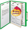 A Picture of product SMD-13702 Smead™ Colored Top Tab Classification Folders with SafeSHIELD® Coated Fasteners Four 2" Expansion, 1 Divider, Letter Size, Green Exterior, 10/Box
