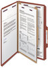 A Picture of product SMD-18775 Smead™ Pressboard Classification Folders with SafeSHIELD® Coated Fasteners Four 2/5-Cut Tabs, 1 Divider, Legal Size, Red, 10/Box