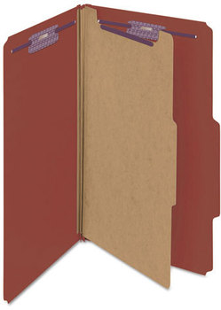 Smead™ Pressboard Classification Folders with SafeSHIELD® Coated Fasteners Four 2/5-Cut Tabs, 1 Divider, Legal Size, Red, 10/Box