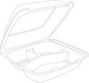 A Picture of product 217-105 Foam Hinged Lid Container.  3-Compartment.  8.4" L x 7.9" W x 3.3" H.  White Color.  100 Containers/Sleeve.