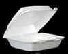 A Picture of product 217-108 Foam Hinged Lid Container.  Single Compartment.  8.4" L x 7.9" W x 3.3" H.  White Color.  100 Containers/Sleeve.