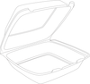 A Picture of product 217-108 Foam Hinged Lid Container.  Single Compartment.  8.4" L x 7.9" W x 3.3" H.  White Color.  100 Containers/Sleeve.