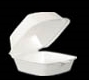 A Picture of product 217-200 Foam Hinged Lid Container.  Single-Compartment, 5" Medium Sandwich Size.  5.1" L x 5.4" W x 2.9" H.  125 Containers/Sleeve.