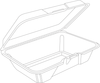 A Picture of product 217-205 Foam Hinged Lid Container with Perforated Removable Lid.  Single Compartment.  9.3" x 6.4" x 2.9".  100 Containers/Sleeve.