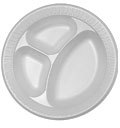 Concorde® Non-Laminated Foam Plate.  3-Compartment.  10.25" Diameter.  White.  125 Plates/Sleeve, 500/Case