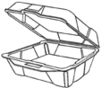 A Picture of product 217-714 Foam Hinged Lid Container.  Medium, Single Compartment.  8.88" x 9.25" x 3".  White Color.