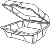 A Picture of product 217-714 Foam Hinged Lid Container.  Medium, Single Compartment.  8.88" x 9.25" x 3".  White Color.