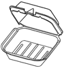 A Picture of product 217-715 Snap It Foam Hinged Container.  Jumbo Sandwich Size.  6.38" x 6.44" x 2.94".  White Color.  125 Containers/Sleeve.