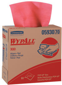 WYPALL* X80 Wipers. 9.1" x 16.8". Red Color. 80 Wipers/Pop-Up Box. 5 Boxes/Case.