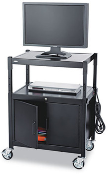 Safco® AV Adjustable Steel Cart With Cabinet, 26-3/4w x 20-1/2d x 26 to 42h, Black