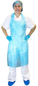 Aprons.  Disposable White Apron.  28" x 46".  White Embossed Polyethylene 100/Box, 10Box/Case Individually Packed