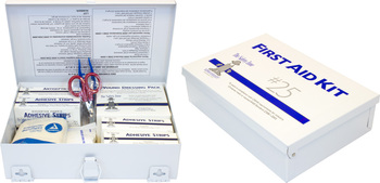 First Aid Kit.  25 Person Metal First Aid Kit with Wall Mountable Clips