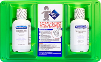 The Safety Zone® Two Bottle Eye Wash Station with Wall Mount. 16 oz. Green.