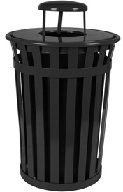 Oakley Standard Slotted Steel Receptacle with Rain Cap Lid. 36 gal. Black.