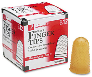 Swingline® Rubber Finger Tips, Size 12, Medium/Large, Amber, 12/Box