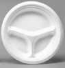 A Picture of product 241-312 Funday Foam Plate.  10.25" Diameter.  3 Compartment.  White Color.  20 Plates/Sleeve.  24 Sleeves/Case.  Retail Pack.