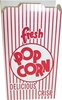 A Picture of product 178-103 Dixie® Automatic Bottom Popcorn Boxes with Reclose Tab.  2" x 4.687'' x 7.5".  Red and White Stripe.