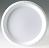 A Picture of product 241-413 Party Plastic Dinnerware.  10" Diameter Plate.  White Color.  Use LPF15 Lid.  25 Plates/Sleeve.