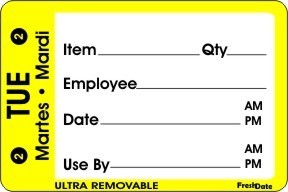 Food Rotation Label.  For "Tuesday".  2" x 3" Trilingual, 500 Labels Per Roll.