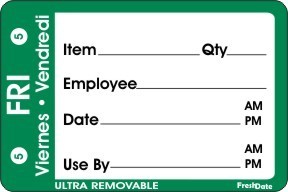 Food Rotation Label.  For "Friday".  2" x 3" Trilingual, 500 Labels Per Roll.