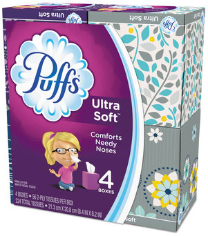 Ultra Soft Facial Tissue, 2-Ply, White, 56 Sheets/Box, 4 Boxes/Pack, 6 Packs/Carton