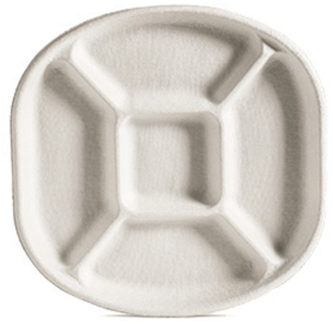 Savaday® Round 5-Compartment Molded Fiber Cafeteria/School Lunch Trays. 10.5 in. 250 Trays/Case.