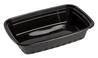 A Picture of product 329-802 AmerCareRoyal Rectanglular Polypropylene To-Go Containers with Lids. 24 oz. 7.75 X 5.5 X 1.5 in. Black and Clear. 150 sets/case.