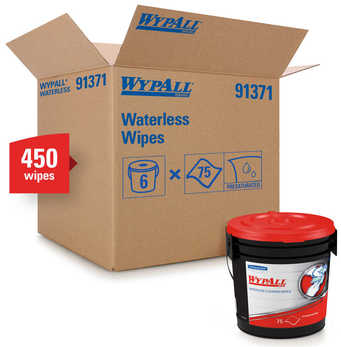 WYPALL* Waterless Hand Wipes. 10.5" x 12.25" Wipe. Green Color. 75 Wipes/Bucket.