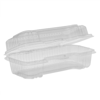 SmartLock Hinged Lid Container. Clear Plastic, Hot Dog Container. 6.5" x 2.75" x 2.25". 250 Containers/Case.