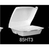 A Picture of product 217-105 Foam Hinged Lid Container.  3-Compartment.  8.4" L x 7.9" W x 3.3" H.  White Color.  100 Containers/Sleeve.