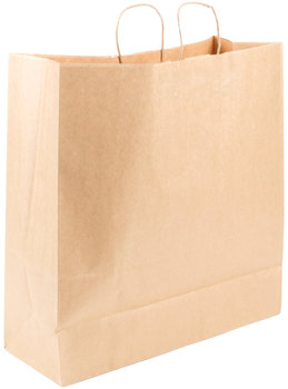 Paper Shopping Bag with Handles, 18" x 7" x 18.75", 100% Recycled Natural Kraft, 200 Bags/Case. Duro Cargo.
