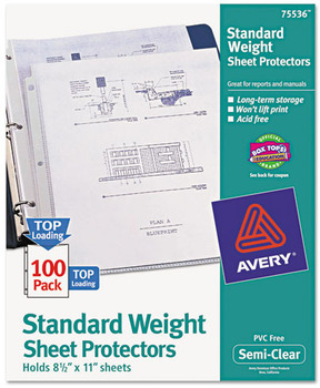 Avery® Standard and Economy Weight Clear Semi-Clear Sheet Protector Top-Load Letter, 100/Box