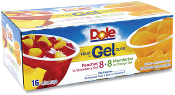 Dole® Fruit in Gel Cups, Mandarins/Orange, Peaches/Strawberry, 4.3 oz Cups, 16 Cups/Carton, Free Delivery in 1-4 Business Days