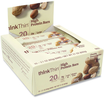 thinkThin® High Protein Bars, Chunky Peanut Butter, 2.1 oz Bar, 10 Bars/Carton, Free Delivery in 1-4 Business Days
