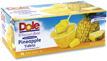 Dole® Tropical Gold Premium Pineapple Tidbits, 4 oz Bowls, 16 Bowls/Carton, Free Delivery in 1-4 Business Days
